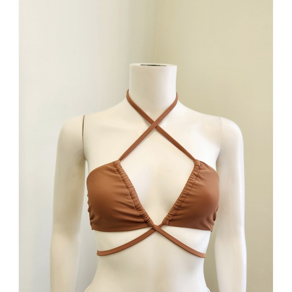 Cupshe Bikini 2pc Set Women Small Nude Brown Wrap Halter High Waisted Resortwear - Picture 3 of 8